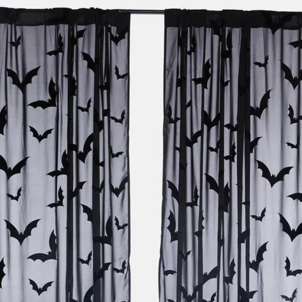 Flocked Bat Sheer Curtain Set